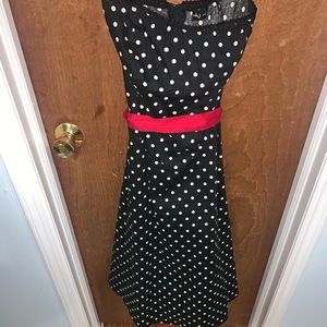 Black Fit and Flare Dress with White Polka Dots